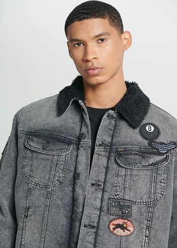 Düğmeli Gri Denim Erkek Ceket - Görsel 4