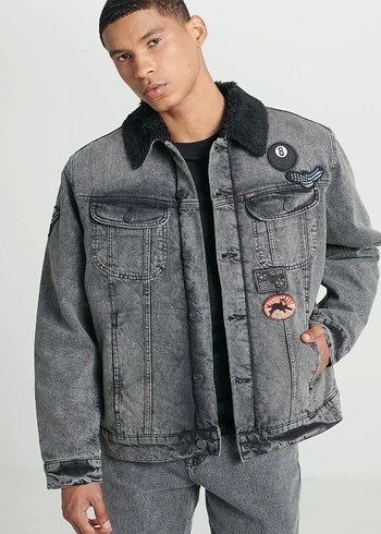 Düğmeli Gri Denim Erkek Ceket - Görsel 2