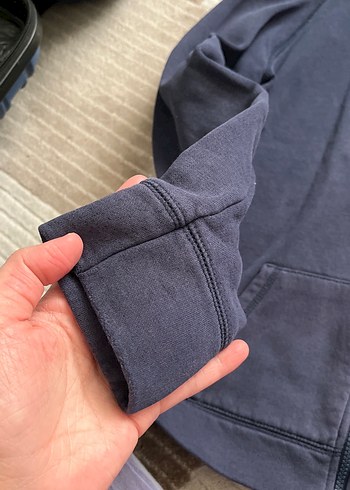 Gri Kapüşonlu Fermuarlı kadınSweatshirt - Görsel 2