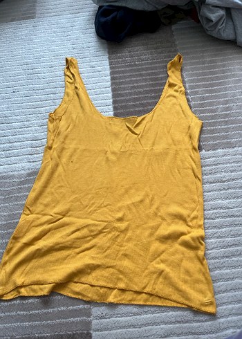 Düğmeli Sarı Keten Askılı Bluz - Görsel 4