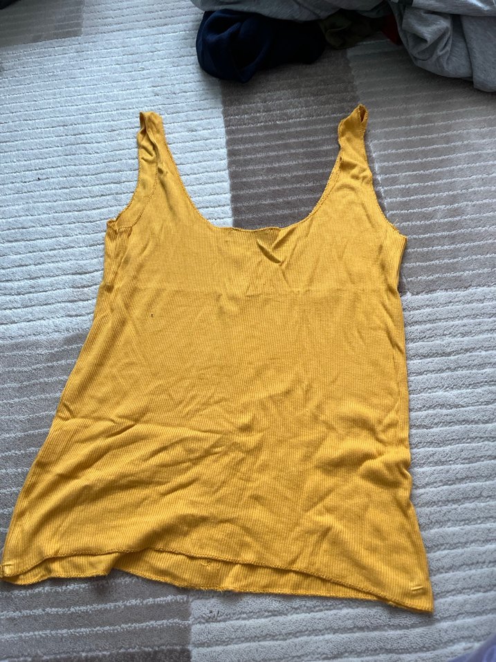 Düğmeli Sarı Keten Askılı Bluz - Görsel 4