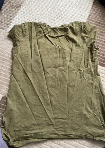 V Yaka Kısa Kollu Kadın Keten Tişört - Görsel 4