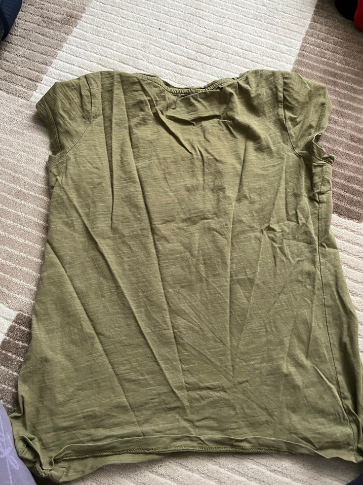 V Yaka Kısa Kollu Kadın Keten Tişört - Görsel 4