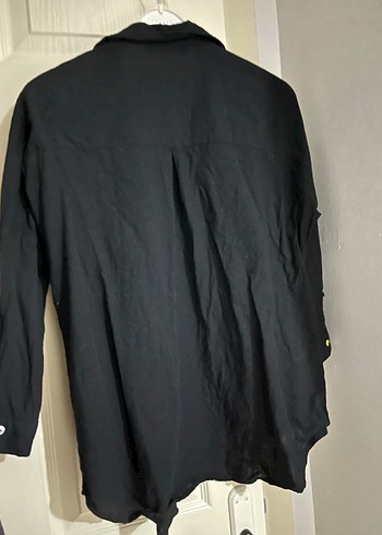 Nakışlı Siyah Kadın Keten Gömlek - Görsel 5