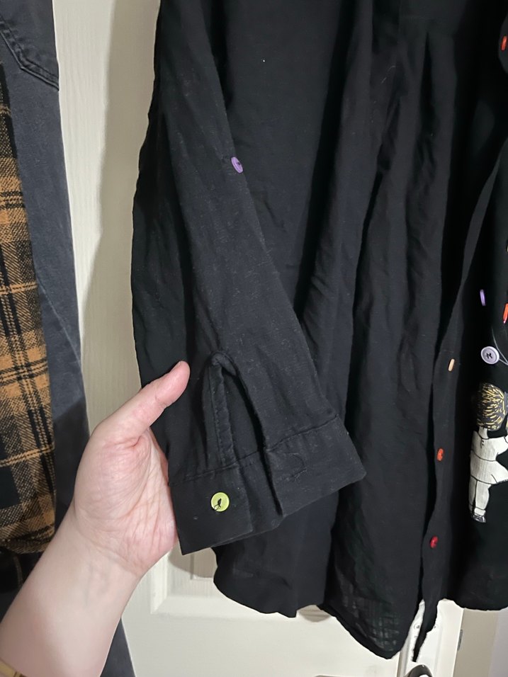 Nakışlı Siyah Kadın Keten Gömlek - Görsel 3