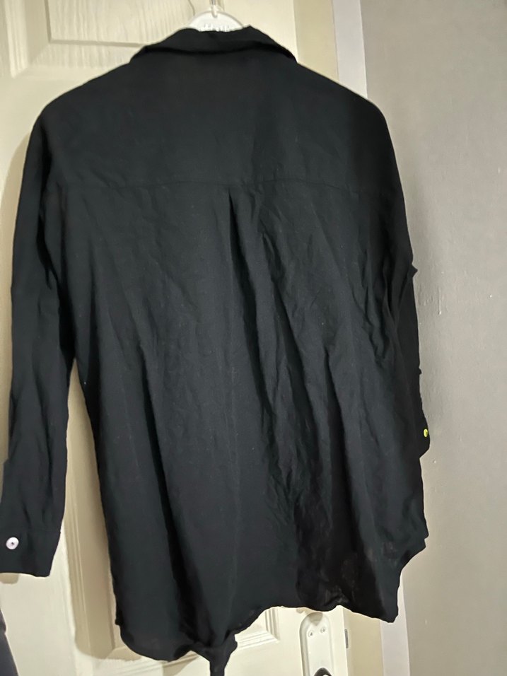 Nakışlı Siyah Kadın Keten Gömlek - Görsel 5