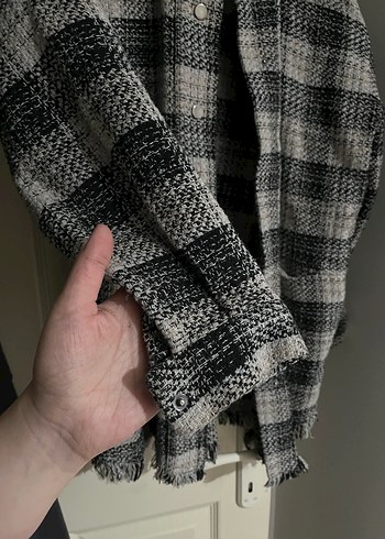 Düğmeli Gri Ekose Kadın Gömlek - Görsel 2