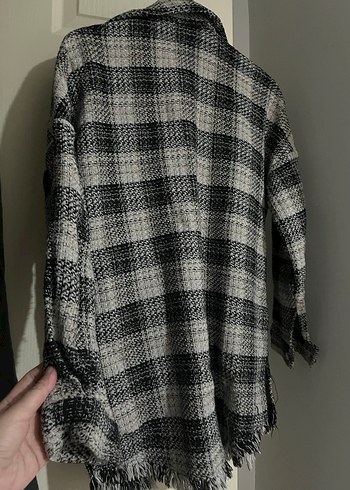 Düğmeli Gri Ekose Kadın Gömlek - Görsel 5