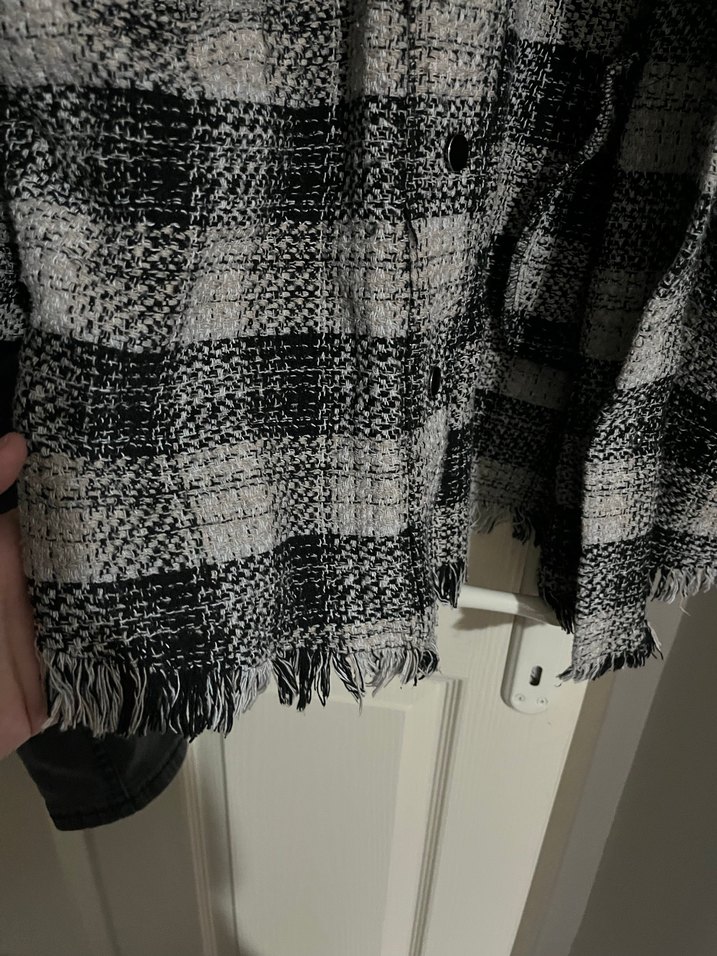 Düğmeli Gri Ekose Kadın Gömlek - Görsel 4