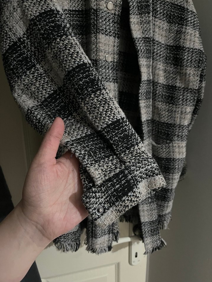 Düğmeli Gri Ekose Kadın Gömlek - Görsel 2