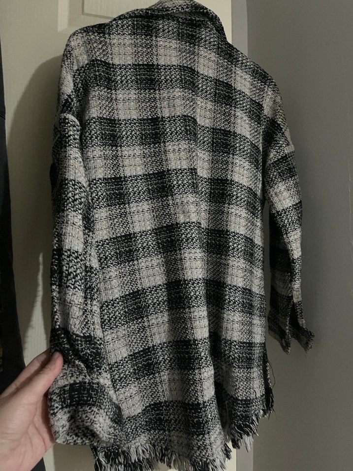 Düğmeli Gri Ekose Kadın Gömlek - Görsel 5