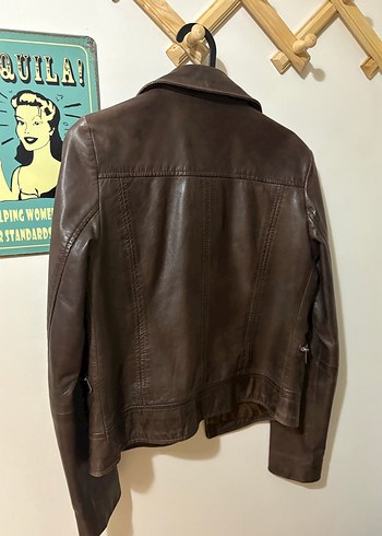 Kahverengi Deri Biker Ceket - Görsel 2