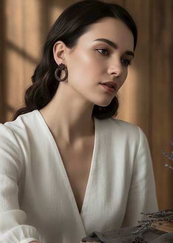 Boncuk İşlemeli Mini Vintage Küpe - Görsel 3