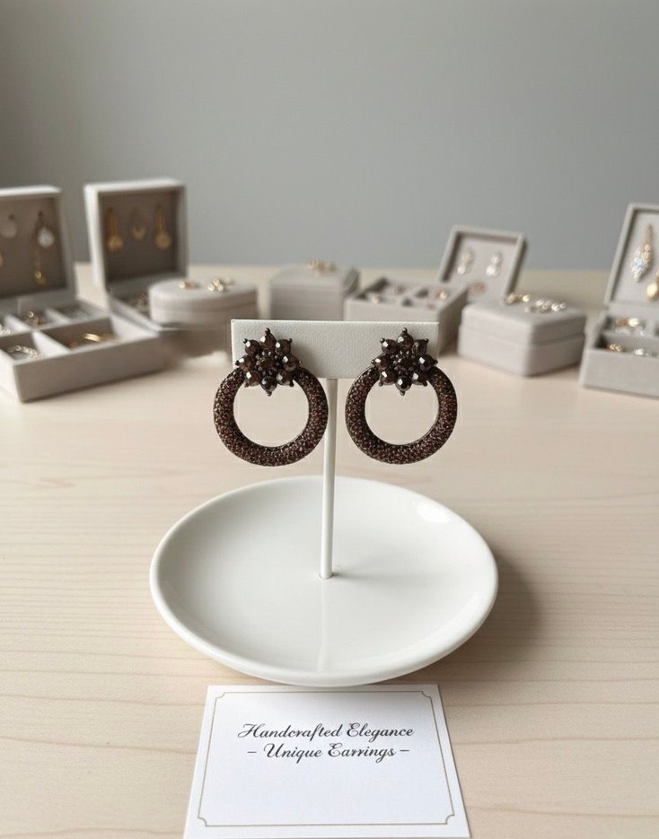 Boncuk İşlemeli Mini Vintage Küpe - Görsel 2