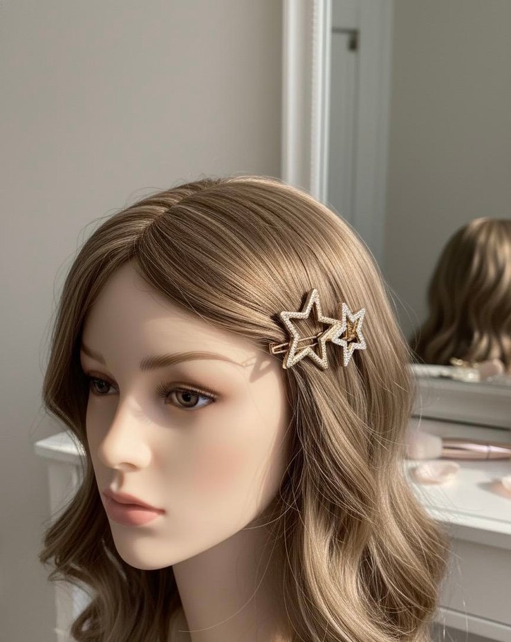 Bej Yıldızlı Tokalı Bohem Saç Aksesuarı - Görsel 2