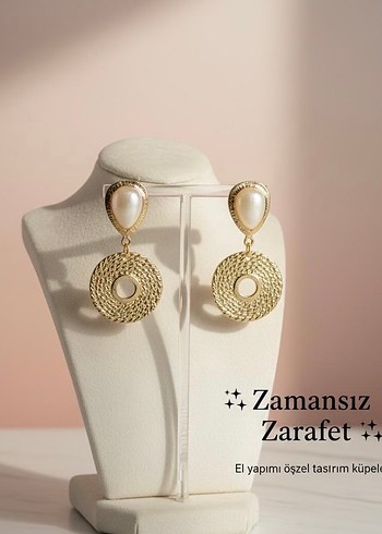 Khaki Mini Etnik Düğmeli Küpe - Görsel 2