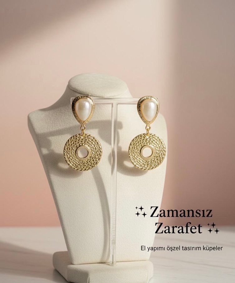 Khaki Mini Etnik Düğmeli Küpe - Görsel 2