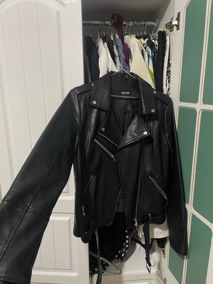 Siyah Deri Biker Ceket - Görsel 2