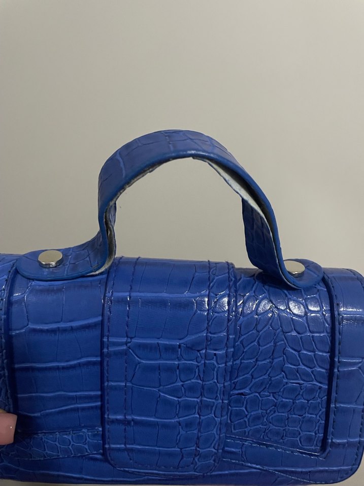 Mavi Deri Yılan Desenli Kadın Çanta - Görsel 2