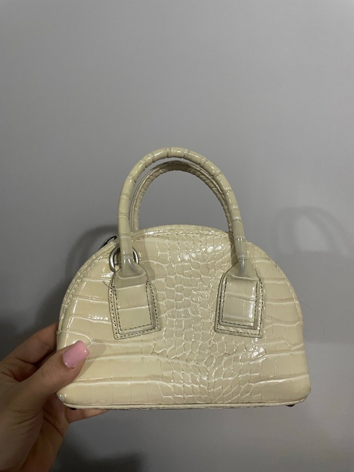 Krem Deri Yılan Desenli Kadın Çanta - Görsel 2