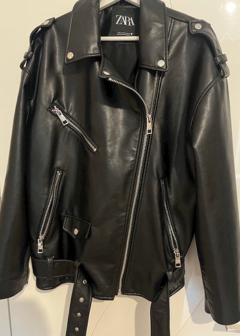 Siyah Kadın Kemerli Deri Biker Ceket - Zara - Görsel 2