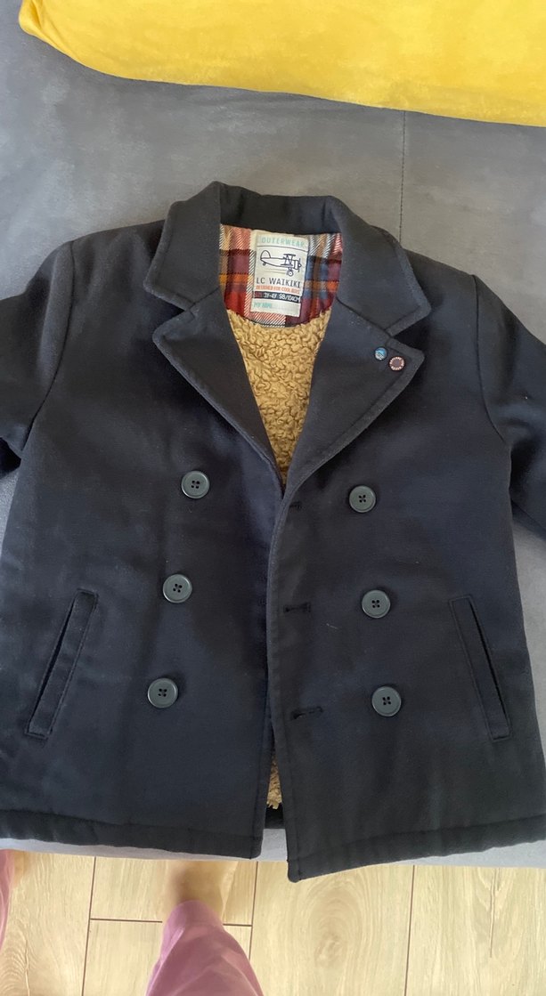 Düğmeli lacivert Erkek Çocuk Yün Kaban - Görsel 2