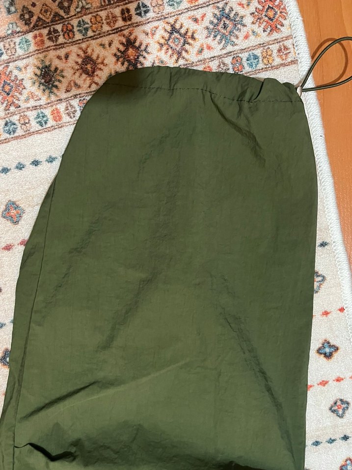 Kadın Haki Bol Kesim Fermuarlı Kumaş Pantolon - Görsel 3