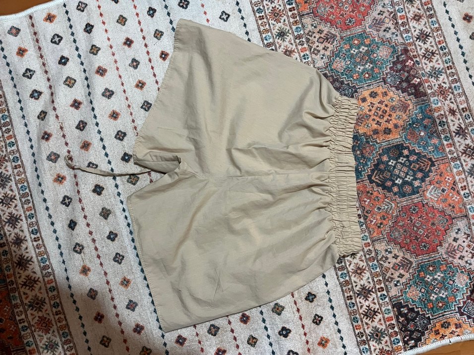 Bohem Rüzgarlı Bej Keten Mini Şort - Görsel 2