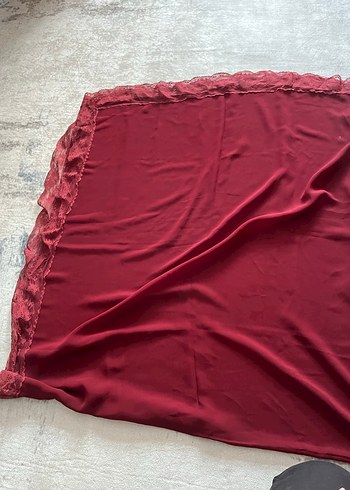 Bordo Parlak Dantel Detaylı Şal - Görsel 4