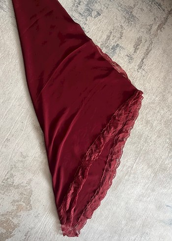 Bordo Parlak Dantel Detaylı Şal - Görsel 5