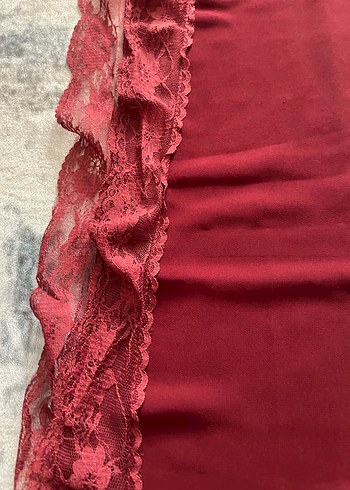 Bordo Parlak Dantel Detaylı Şal - Görsel 3