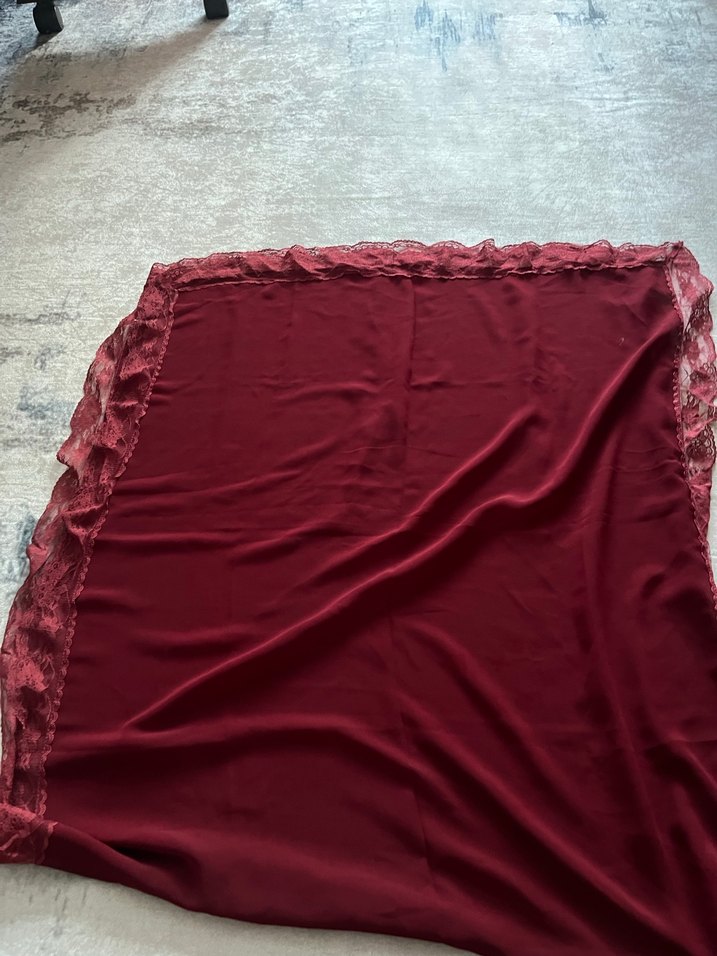 Bordo Parlak Dantel Detaylı Şal - Görsel 2