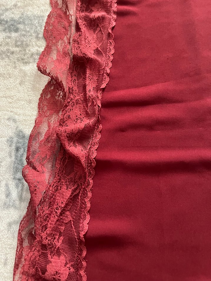 Bordo Parlak Dantel Detaylı Şal - Görsel 3