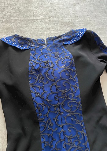 Uzun Lacivert Drapeli Abiye - Görsel 2