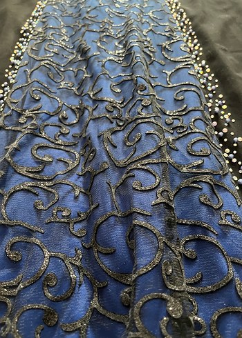 Uzun Lacivert Drapeli Abiye - Görsel 4