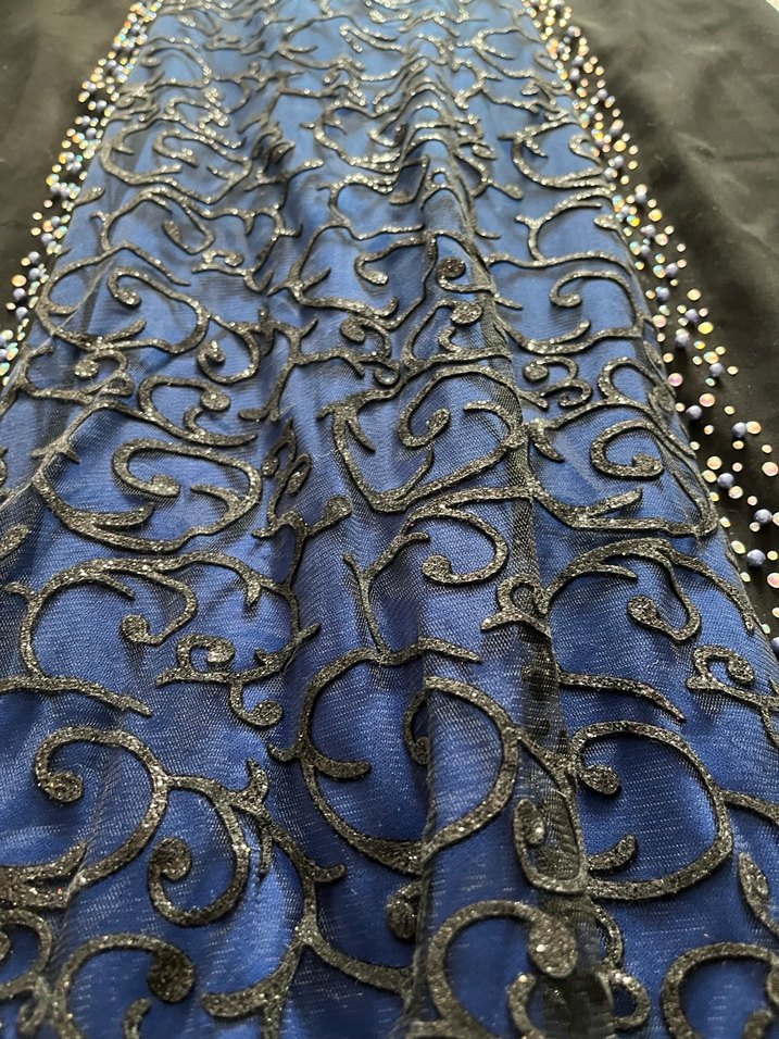 Uzun Lacivert Drapeli Abiye - Görsel 4