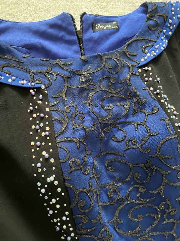 Uzun Lacivert Drapeli Abiye - Görsel 5