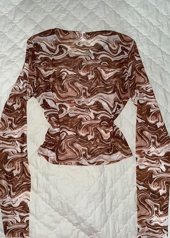 Noisy May Kahverengi Batik Desenli Uzun Kollu Tül Bluz