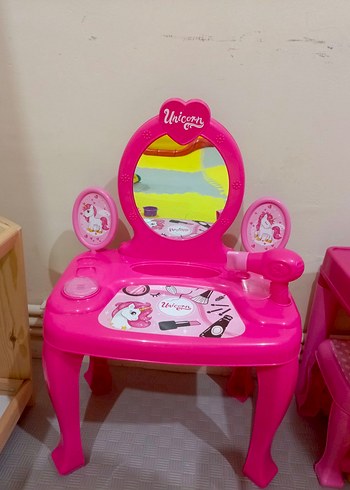 Pembe Çocuk Makyaj Masası Unicorn Temalı - Görsel 5