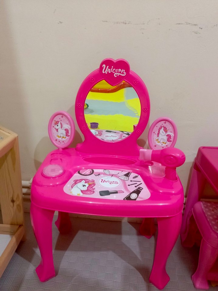 Pembe Çocuk Makyaj Masası Unicorn Temalı - Görsel 5
