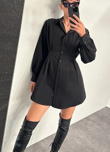H&M siyah gömlek elbise