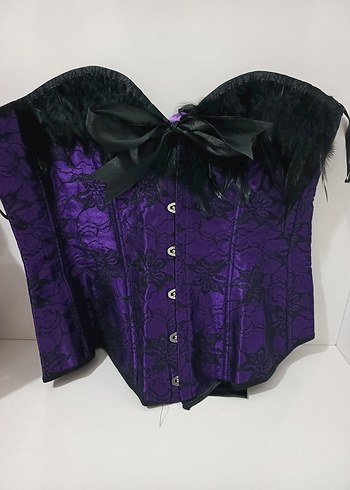 Mor Dantel Desenli Gotik Straplez Büstiyer - Görsel 4