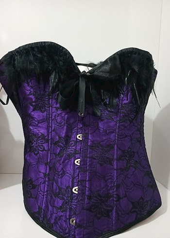 Mor Dantel Desenli Gotik Straplez Büstiyer - Görsel 5