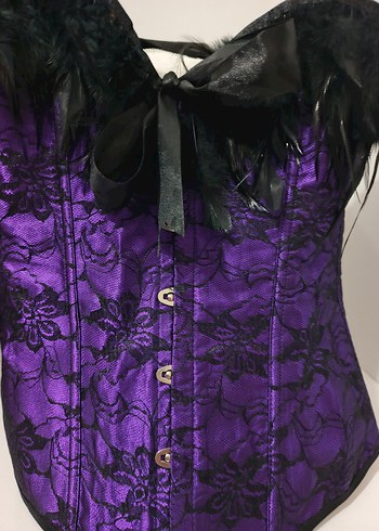 Mor Dantel Desenli Gotik Straplez Büstiyer - Görsel 9