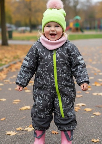 Kızak Desenli Gri Bebek Kâr Tulumu İçi Komple Polarlı Sıfır - Görsel 2