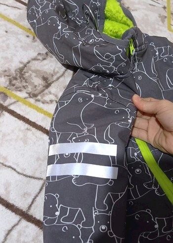 Kızak Desenli Gri Bebek Kâr Tulumu İçi Komple Polarlı Sıfır - Görsel 9