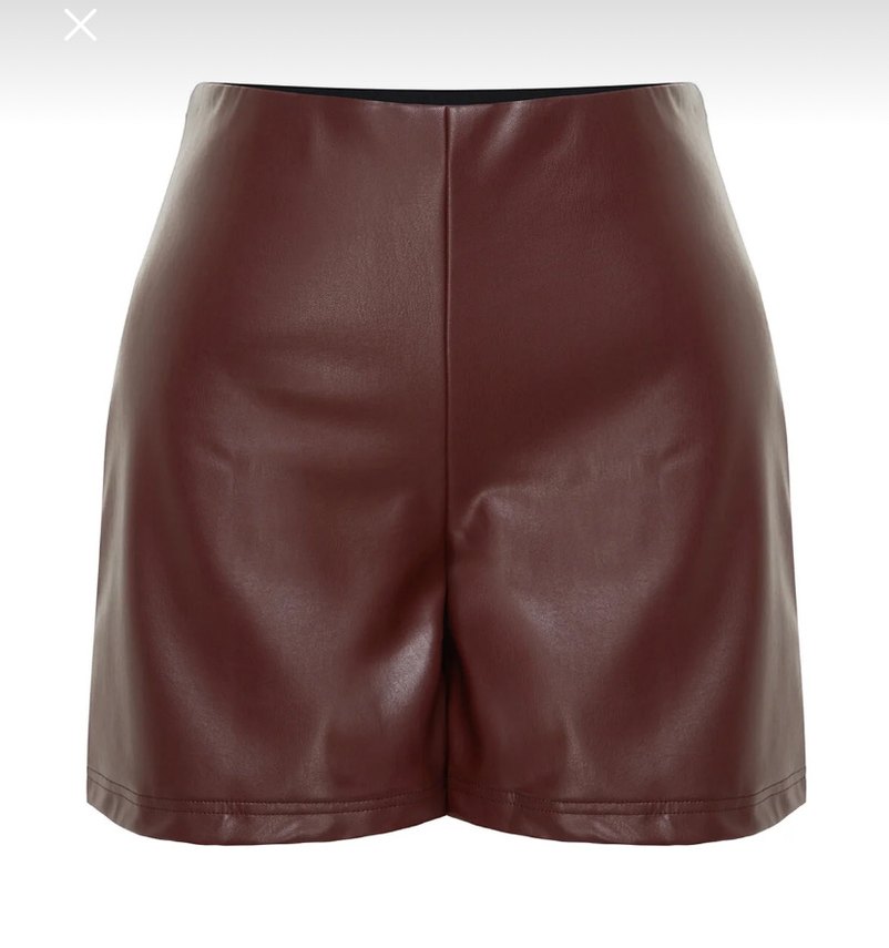 Bordo Parlak Deri Mini Şort - Görsel 2