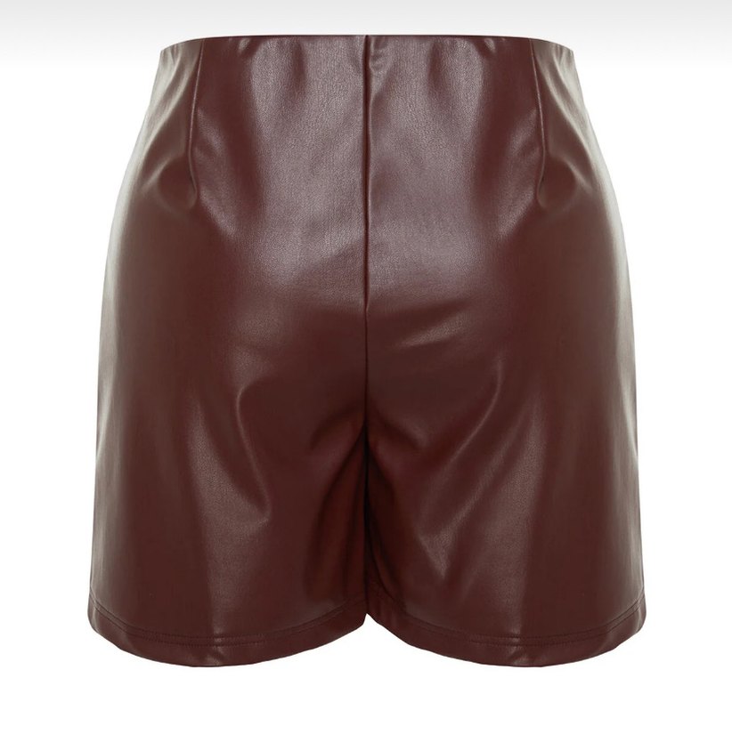 Bordo Parlak Deri Mini Şort - Görsel 3
