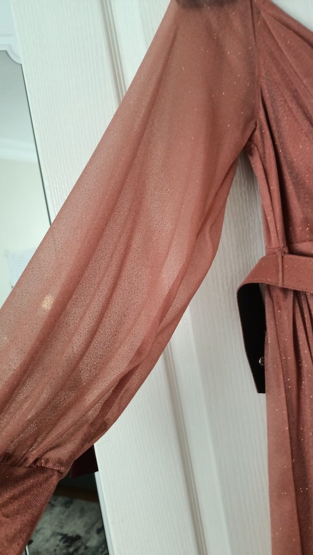 Pudra Pembe Midi Abiye Elbise - Görsel 4