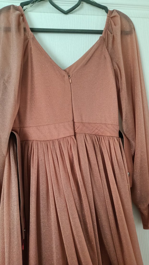 Pudra Pembe Midi Abiye Elbise - Görsel 3